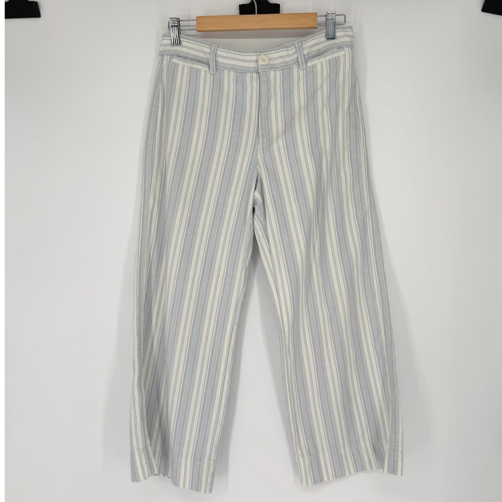 Gap Wide Leg Crop Pants 6R Blue White Striped Coastal Preppy Nautical Minimalist